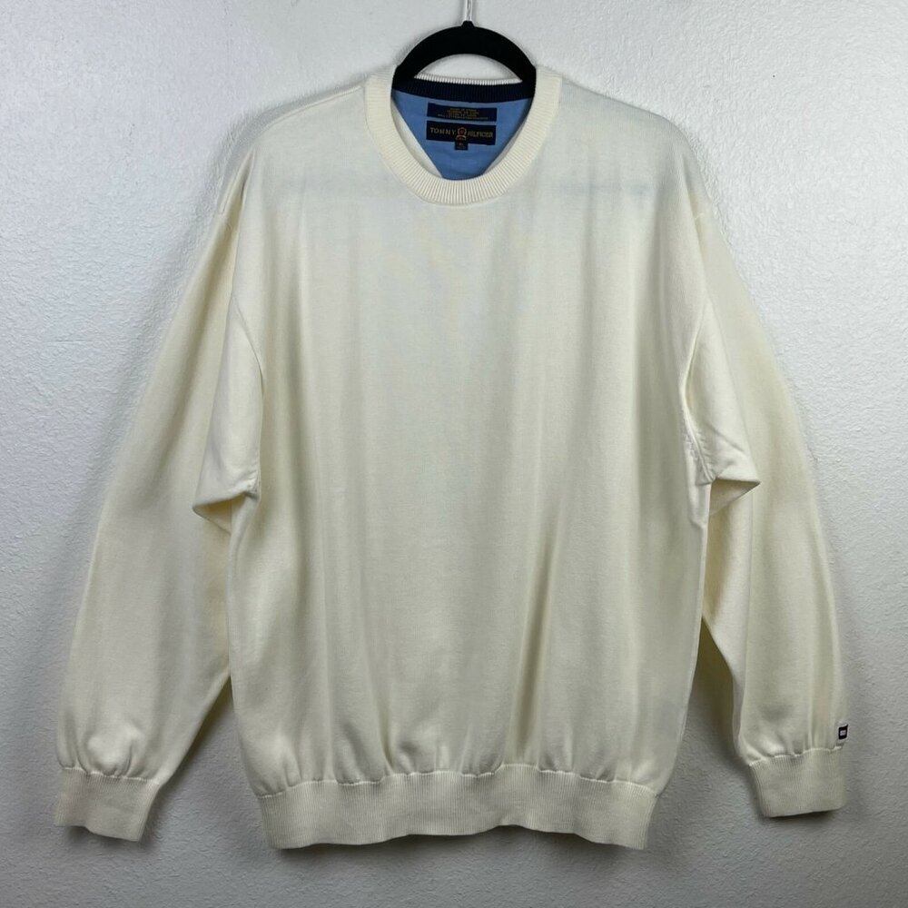 Tommy Hilfiger Sweater Men's Sz XL Crew Neck Long Sleeve Pullover Cotton Ivory